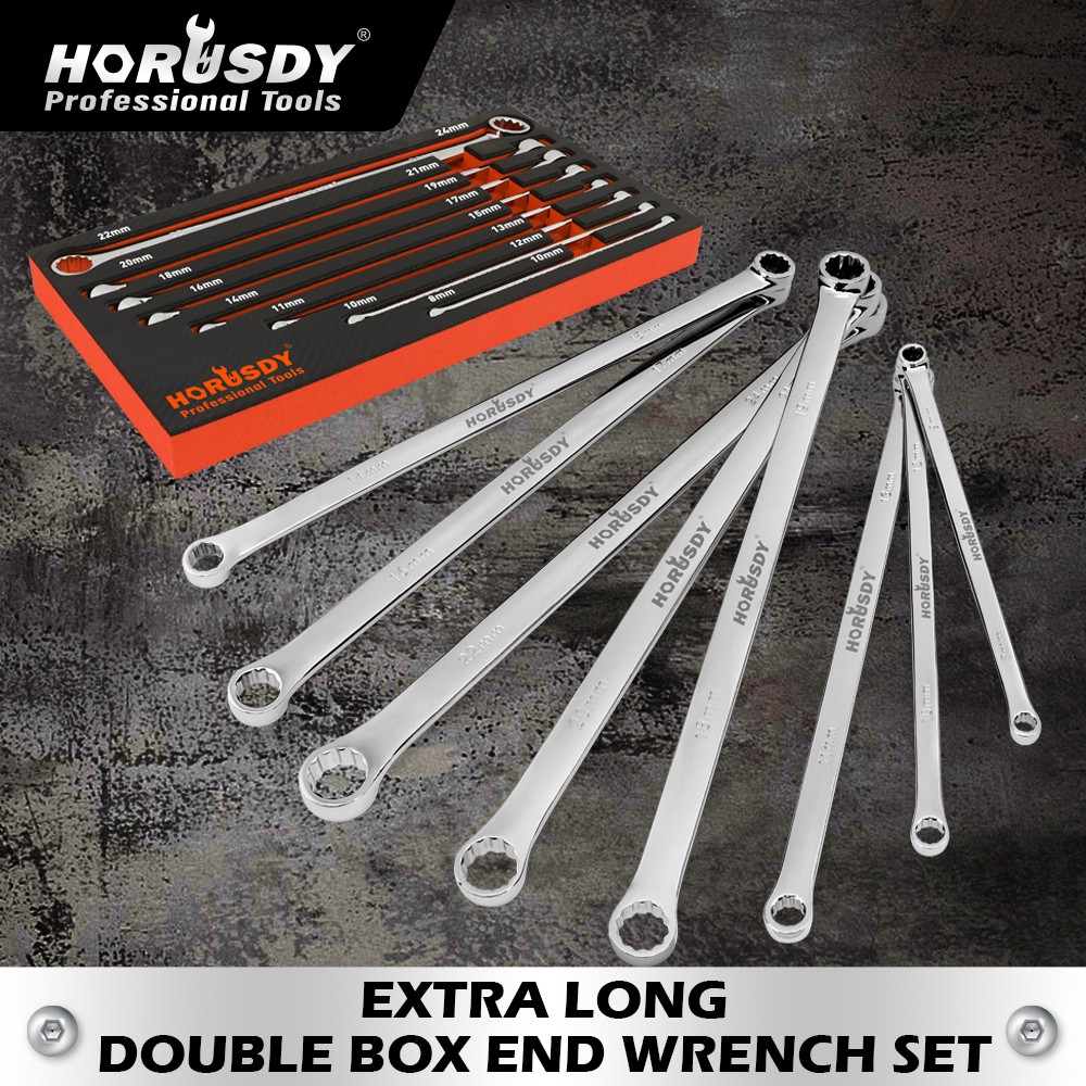 8PC Extra Long Double Box-End Wrench Set Metric 8–24 mm 15° Offset 12-Point CR-V gallery