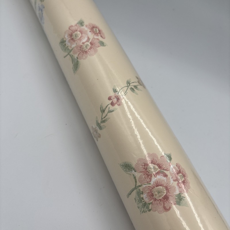 VTG Eisenhart Prepasted Strippable Floral Beige Cottage Roses Girl Wallpaper NOS gallery