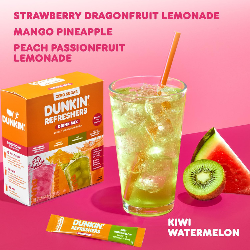 Dunkin’ Zero Sugar Refreshers Powdered Drink Mix Packets, 30 Ct Variety Pack, 3 gallery