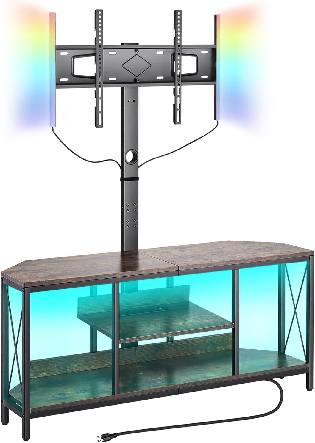 Stylish 45" TV Stand with Mount, Power Outlet & LED Lights, 3-Tier Storage gallery