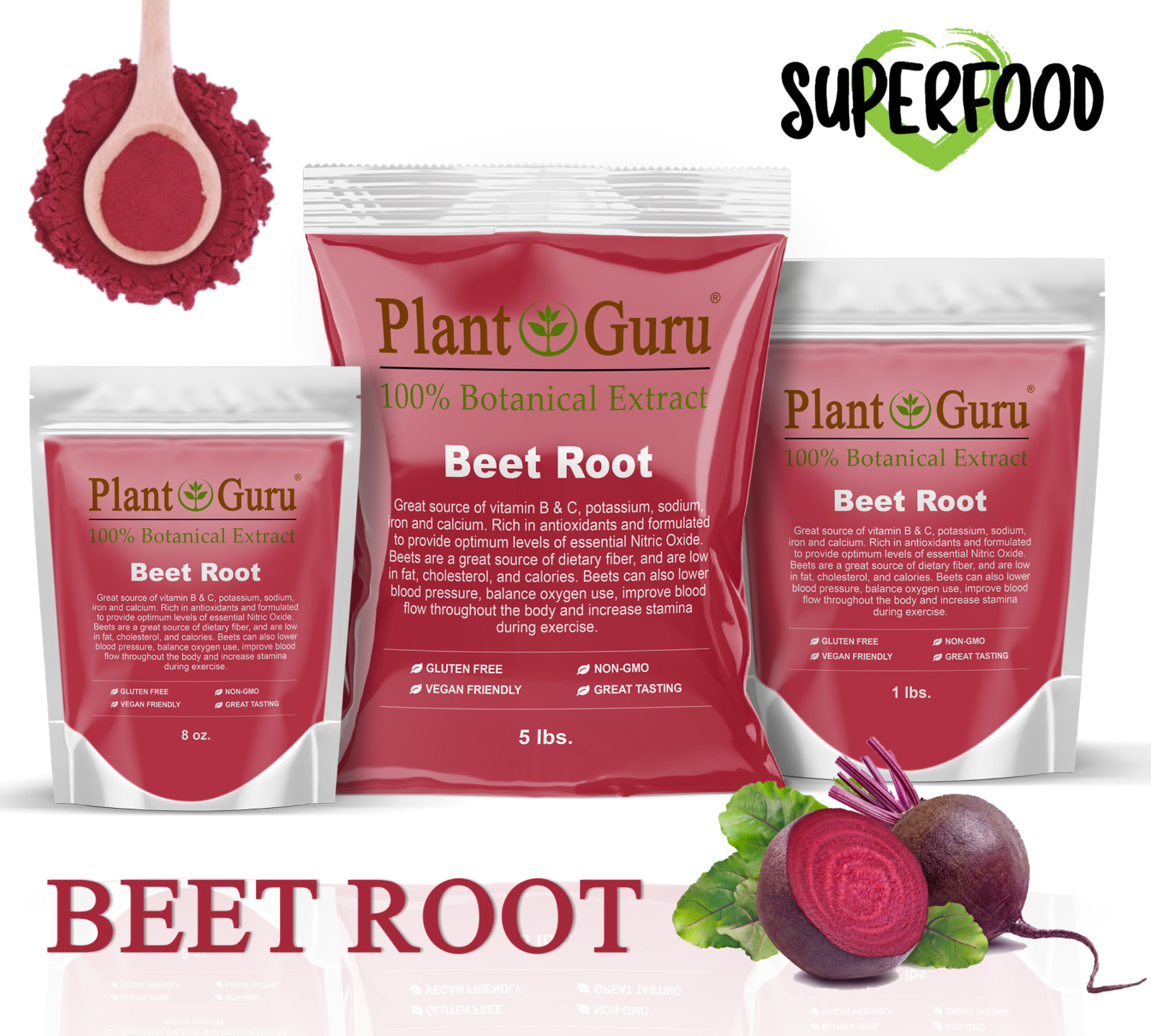 Red Beet Root Powder Beta Vulgaris Non-GMO Nitric Oxide Extract Super Food Juice gallery