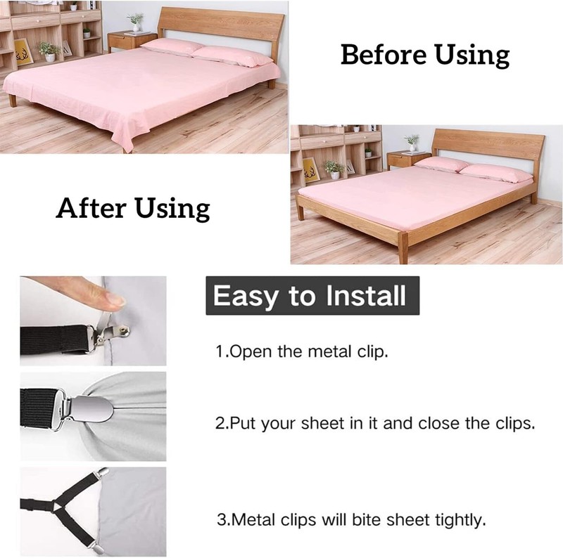 4Bed Sheet Fasteners Adjustable Elastic Suspenders Straps Mattress Covers Clips gallery