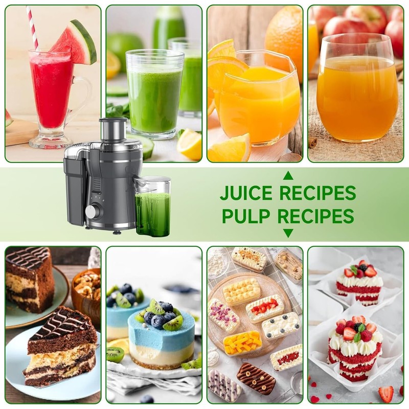 Juicer Machine, 500W Centrifugal Extractor with 3 Speed & Meduim, Grey gallery