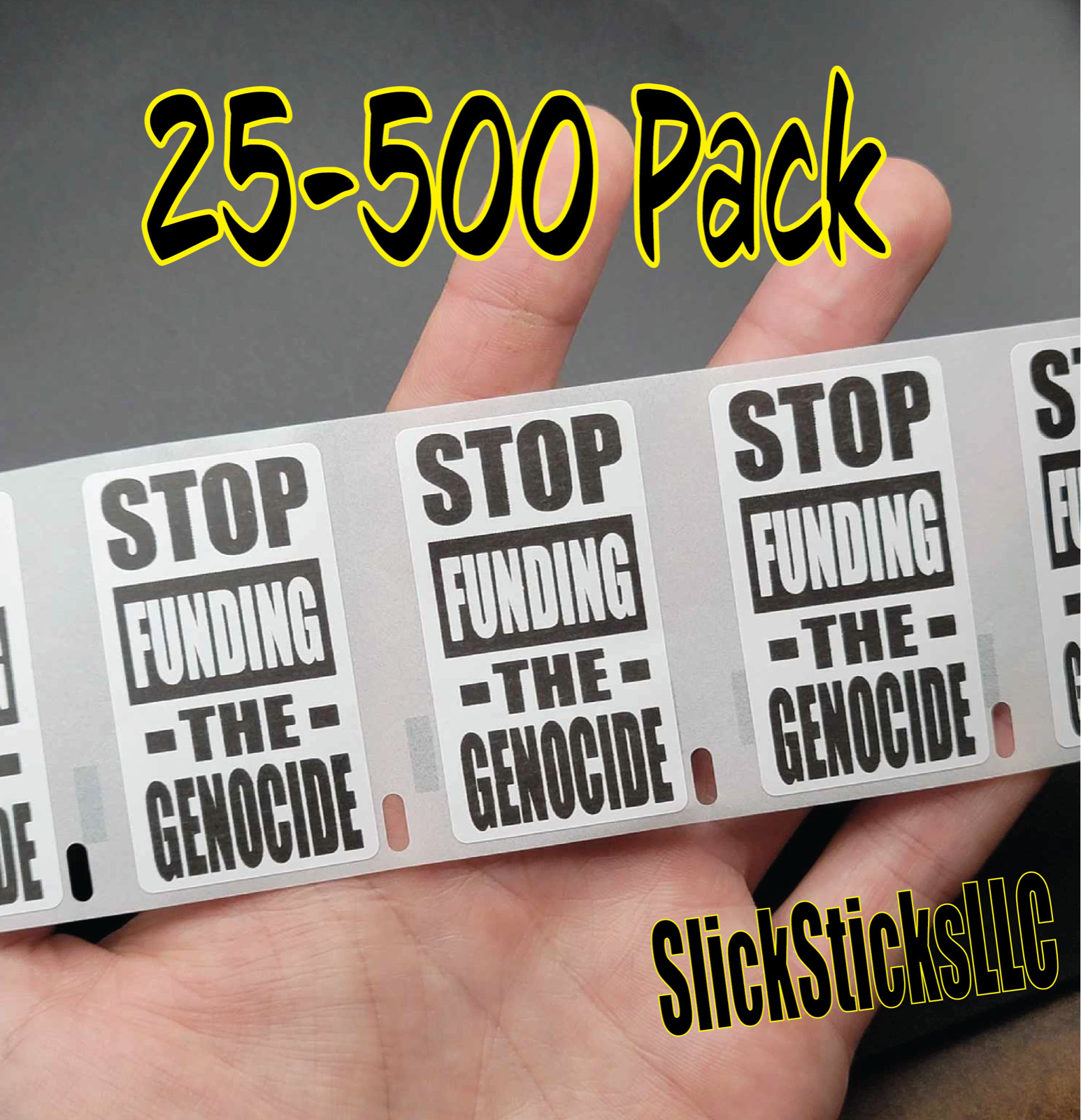 "STOP FUNDING THE GENOCIDE" 25-500 Pack stickers Gaza palestine end occupation gallery