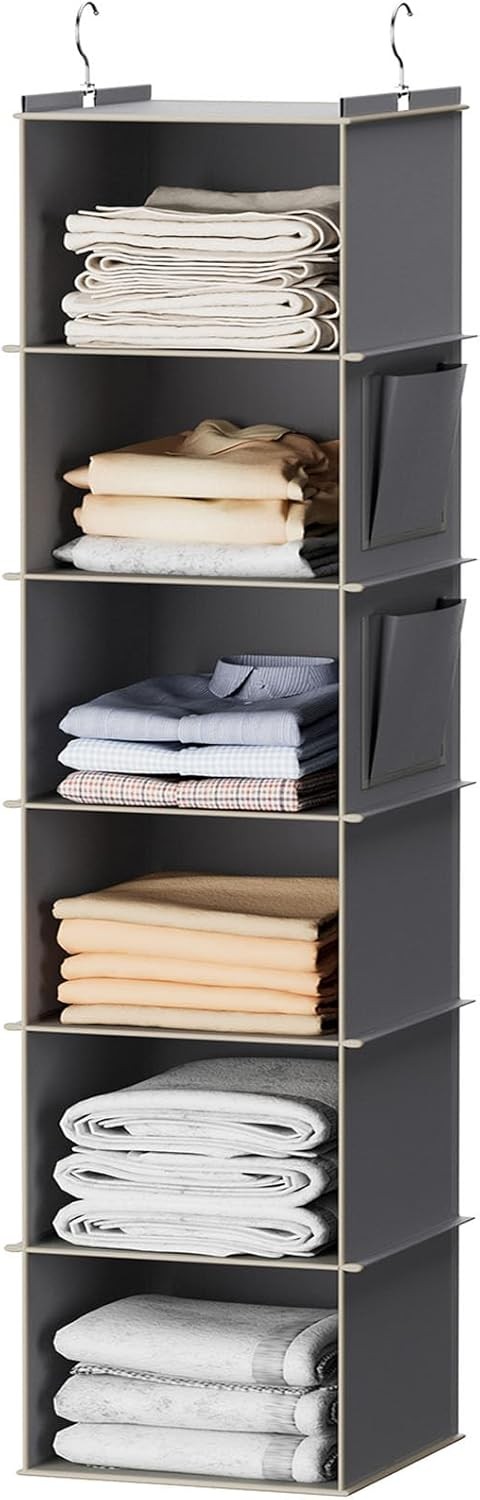 Organizer and Storage, 6-Shelf Closet Hanging Storage Shelves, Grey gallery