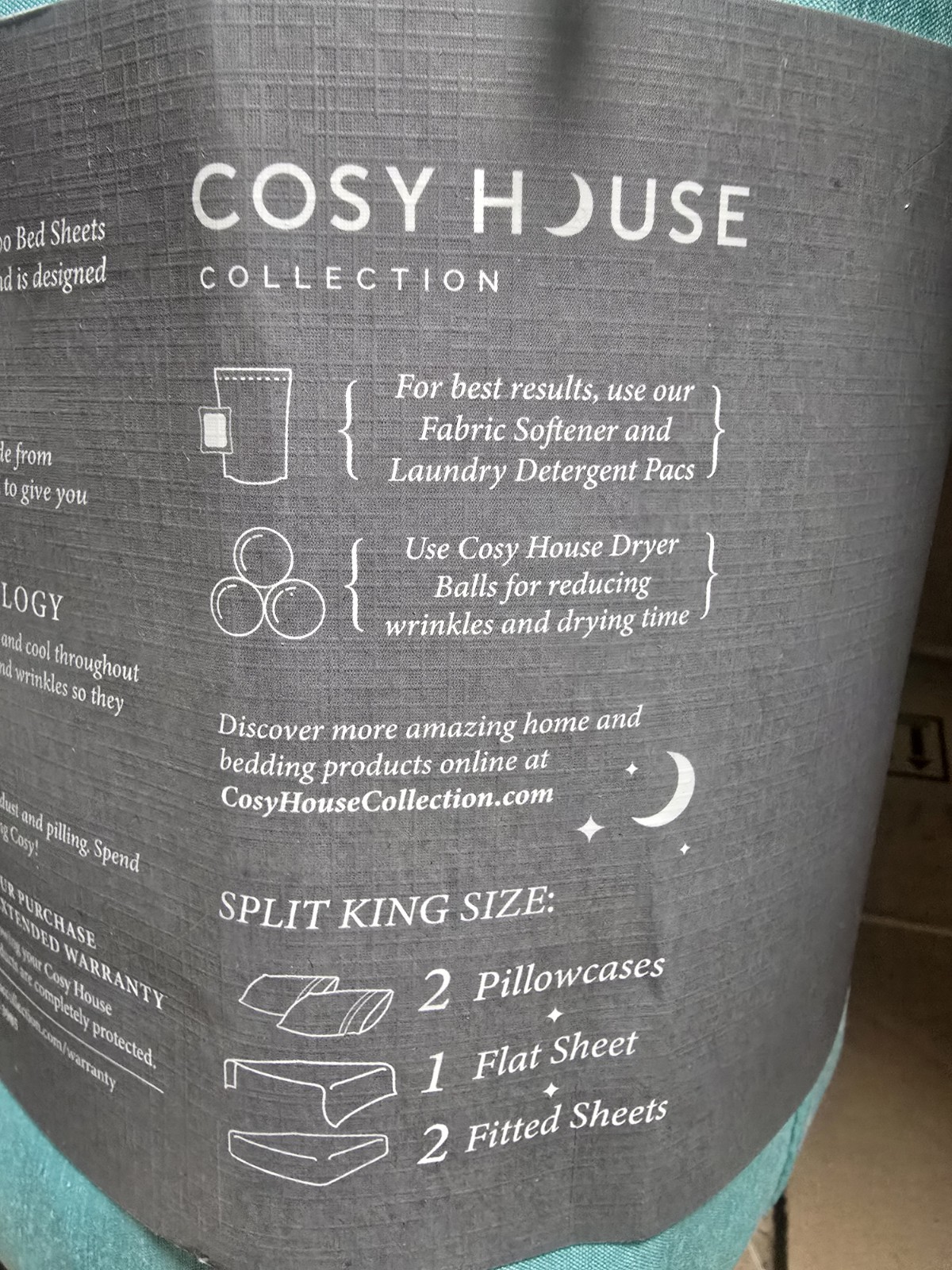 Cosy House Collection Bamboo SPLIT KING 5pc Sheet Set Corner Straps TURQUOISE gallery