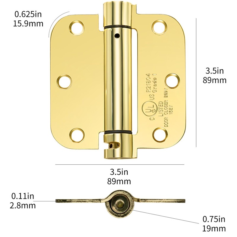 Self-Closing Door Hinge 3.5 Inch Rounded, Spring Loaded Hinge Adjustable Tension gallery