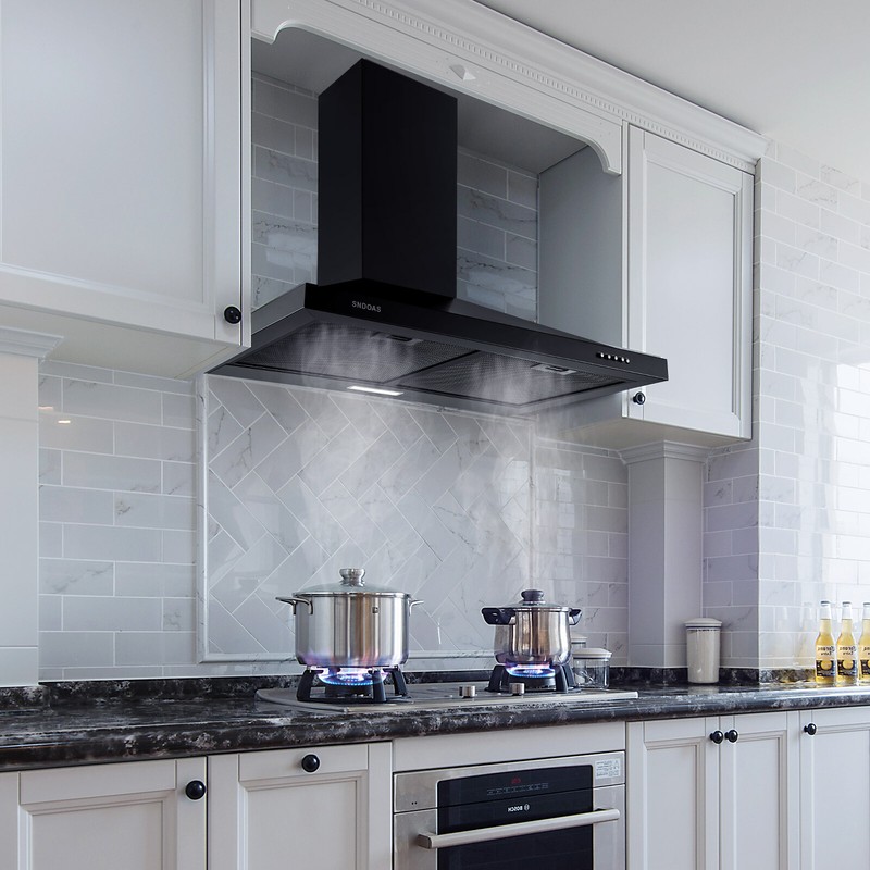 30 inch Wall Mount Kitchen Range Hood 500CFM Top Vent Black New LED Light gallery