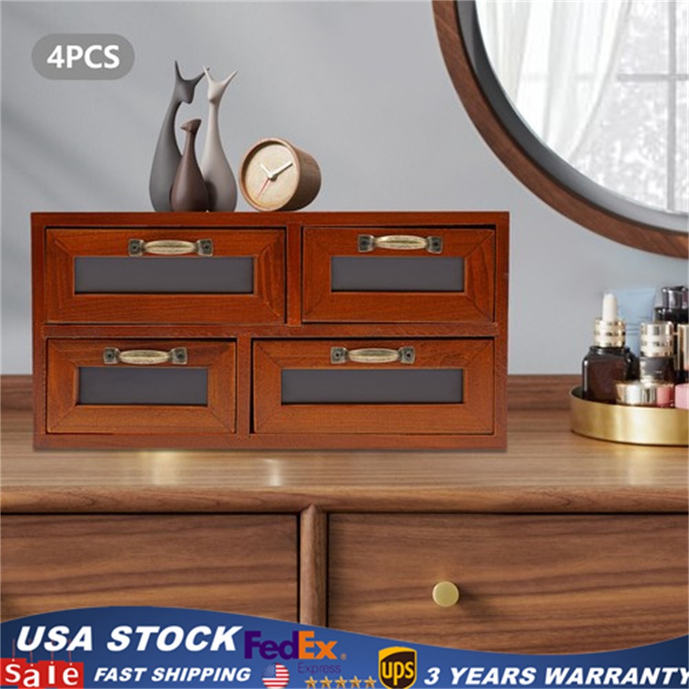 Vintage Small Wooden Desktop Storage Box Drawer Display Shelf Organizer Craft US gallery