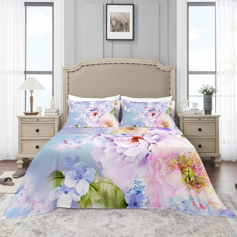 4 PCS Queen Sheet Set 1800TC Microfiber Floral Bed Extra Soft Deep Pocket gallery