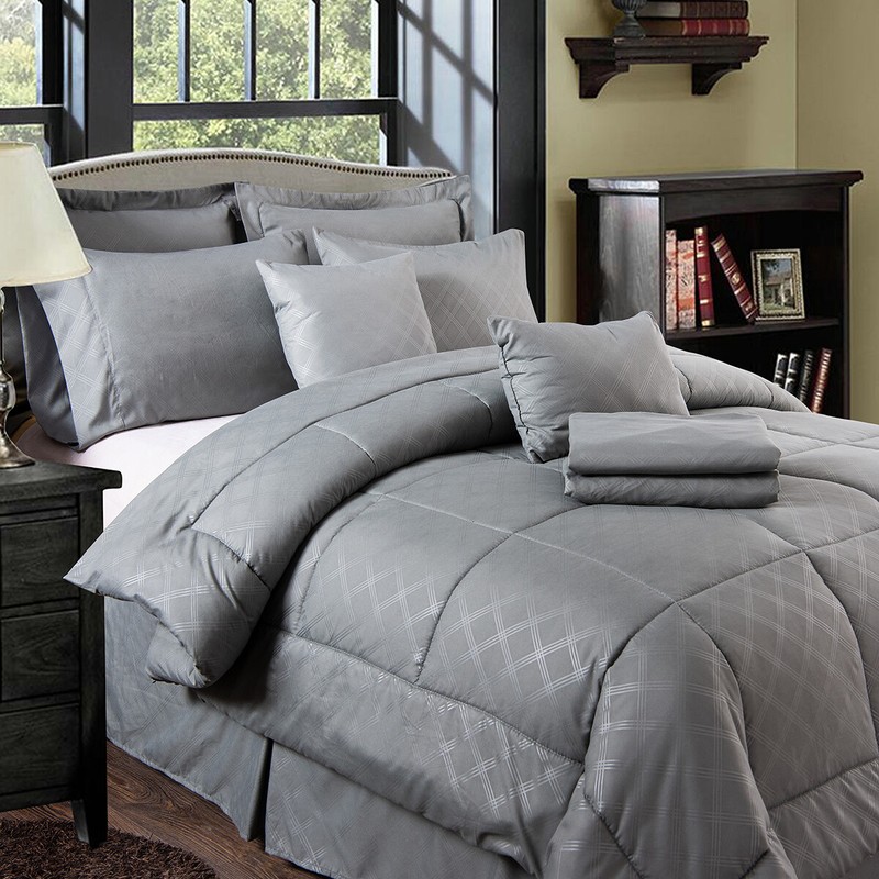 Bed In A Bag Plaid Embossed Comforter Set Sheet Bed Skirt Sham 10Piece Comforter gallery