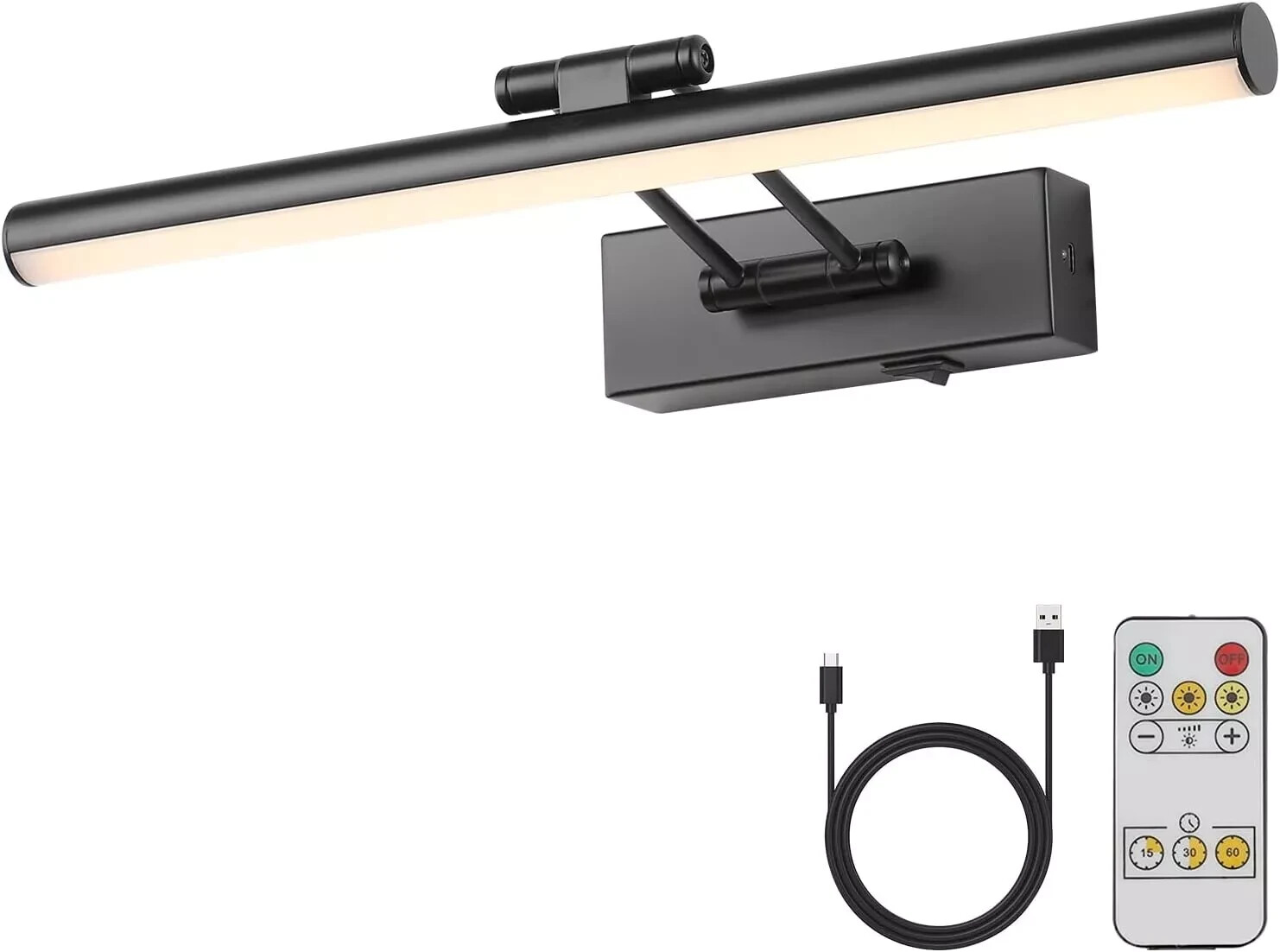 Dimmable Black Picture Light Battery Operated 16'' Inch, Rechargeable Gallery Li gallery