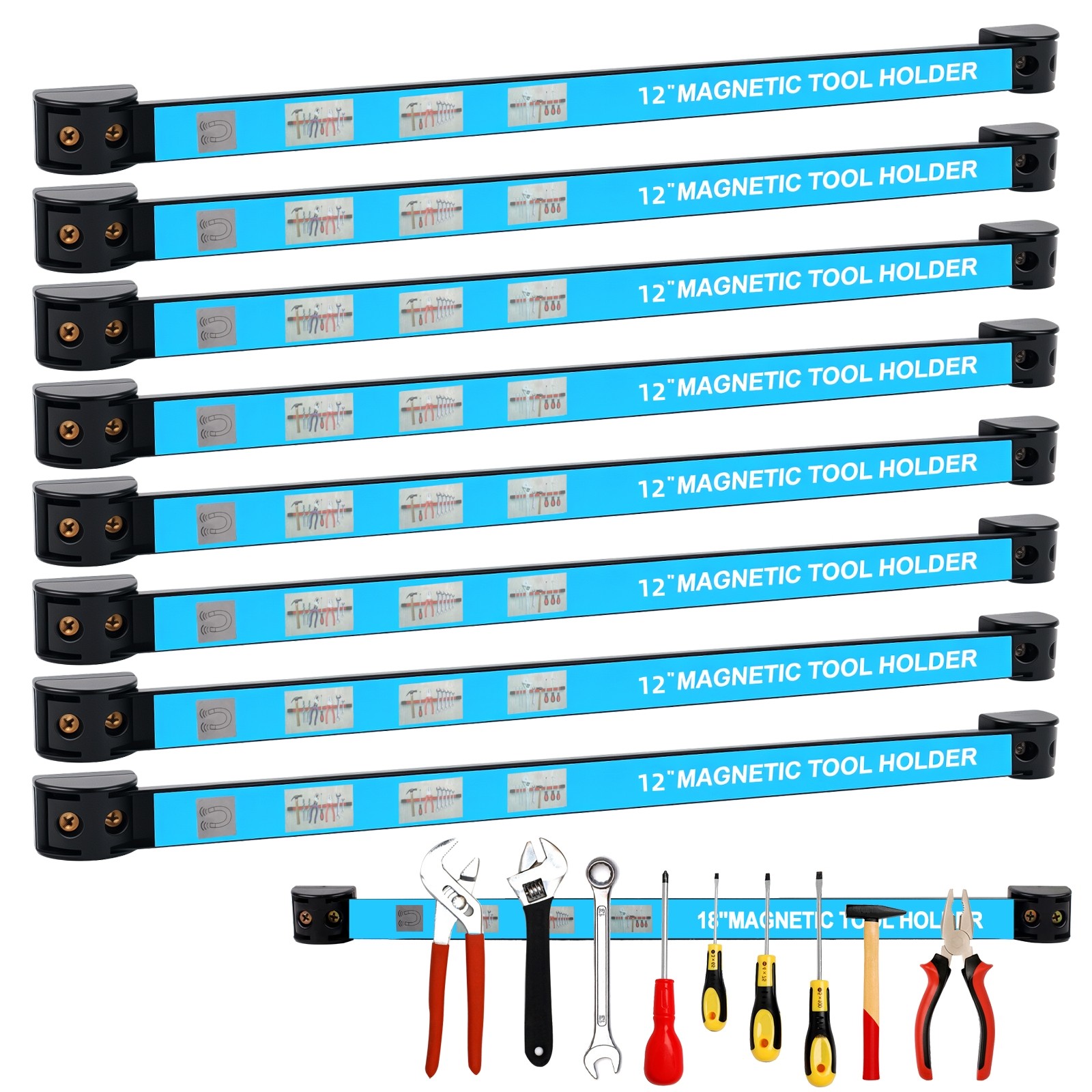 8 Pack 12" Magnetic Tool Holder Strip Metal Magnet Tool Organizer Bar for Garage gallery