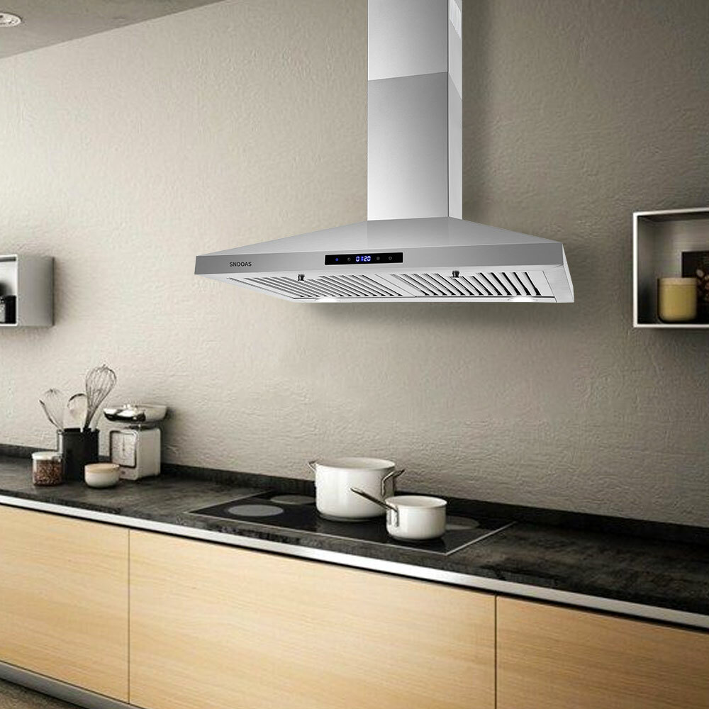 Wall Mount 30" Stainless Steel Seamless Range Hood Kitchen Vent 450CFM LED Light gallery