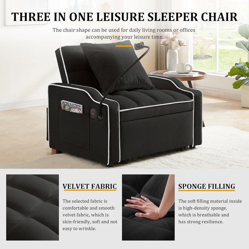 3-in-1 Sleeper Sofa Chair Bed Adjustable Sleeper Chairs with Pull out Bed gallery