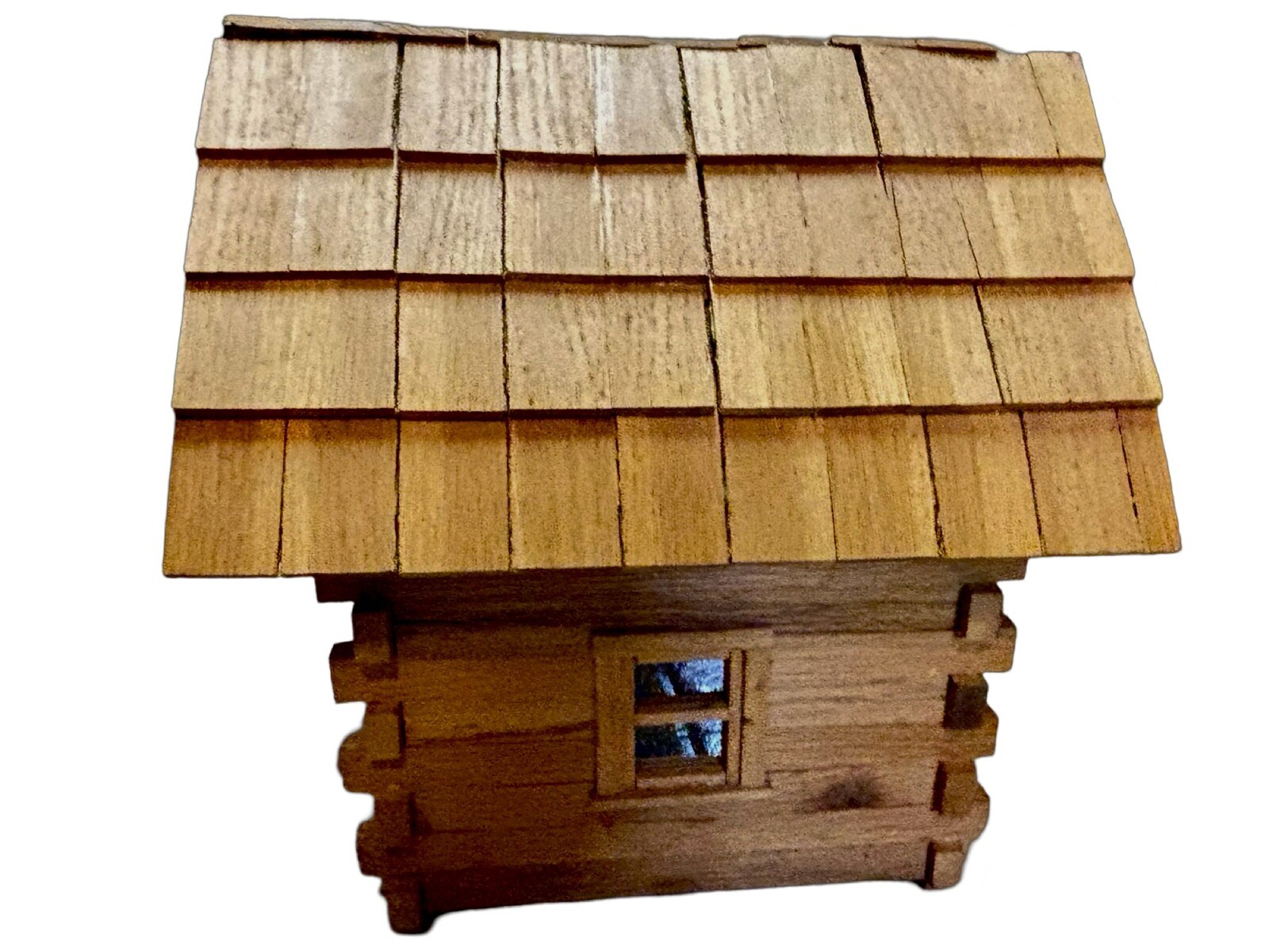 Vintage Primitive Log Cabin Handmade Unique Oak Amish Made Birdhouse WELL MADE gallery