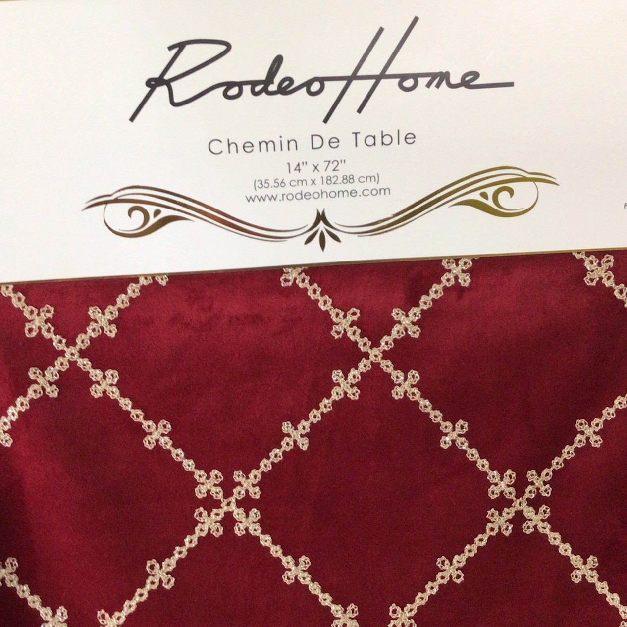 NEW Rodeo Home Table Runner Velvet Burgundy Gold 14"x72" gallery