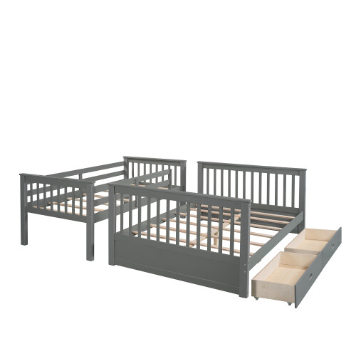 Twin Over Full Bunk Bed W/ Storage Drawers Wood Platform Beds Bedroom Furniture gallery