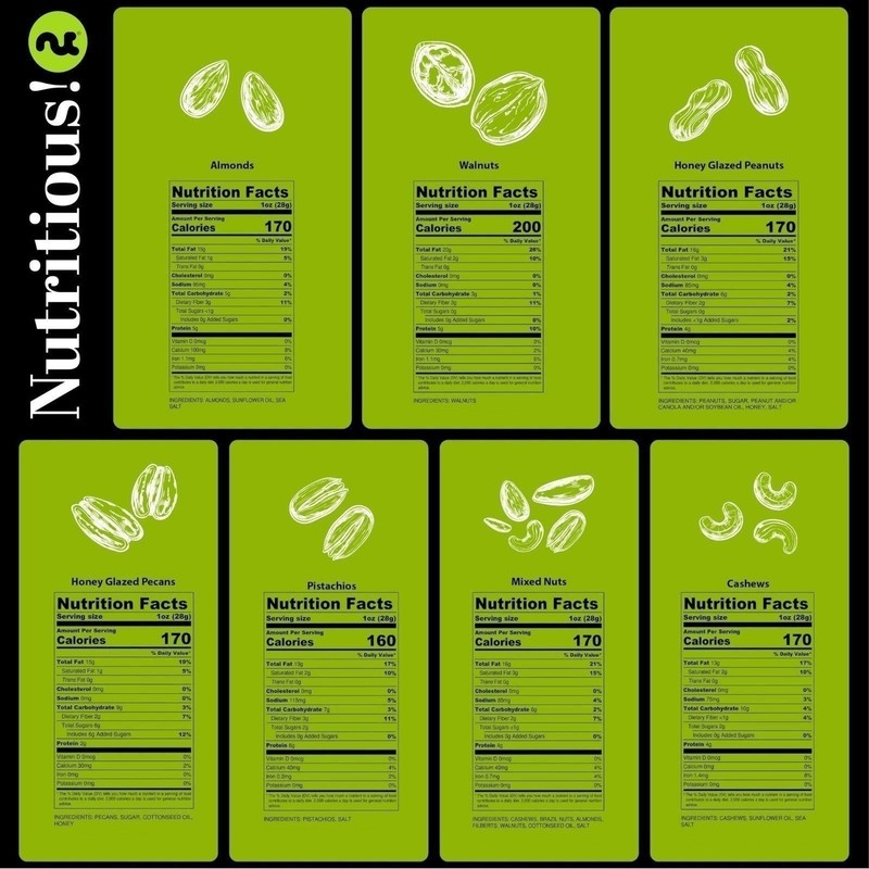 Nuts Gift Basket in Green Box Packaging (7 Piece Assortment, 1 LB) gallery