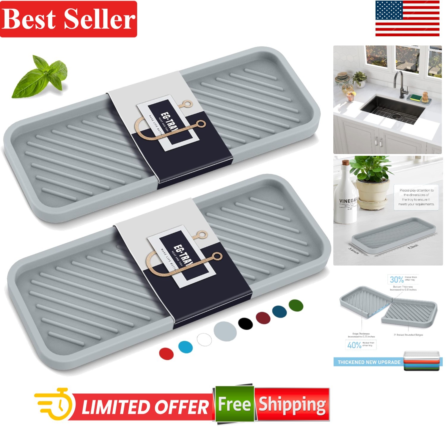 2-Pack Silicone Sink Organizer Tray - Non-Slip & Easy to Clean gallery