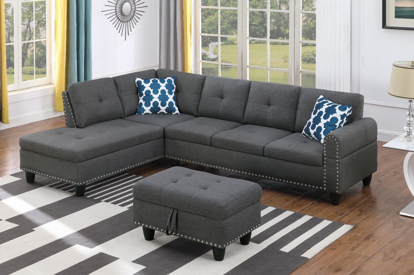 Left Hand Facing Sectional L-Shaped Sofa Set Living Room Couch Storage Ottoman gallery