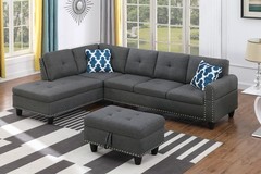 Left Hand Facing Sectional L-Shaped Sofa Set Living Room Couch Storage Ottoman