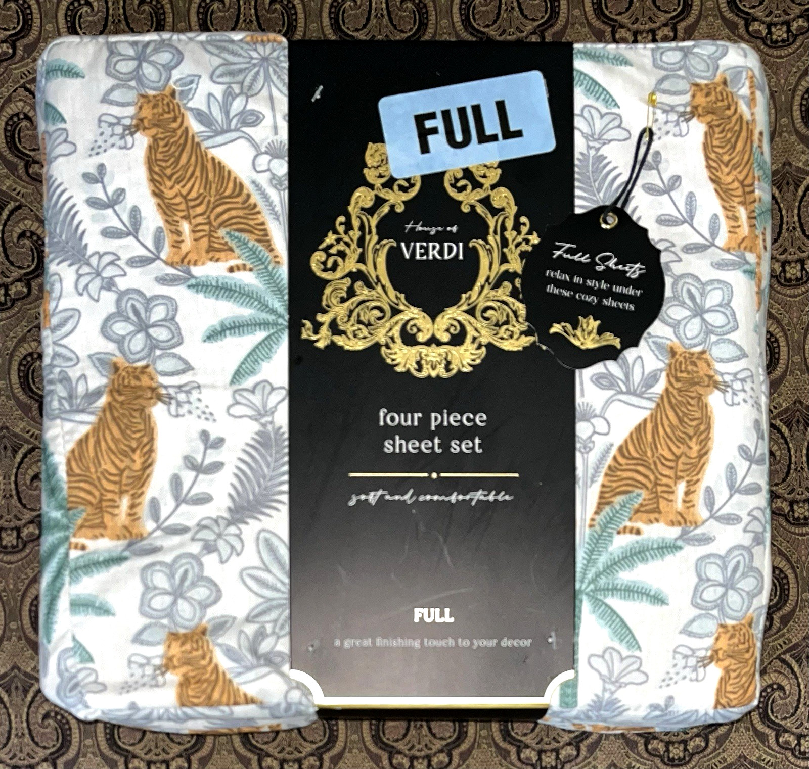 4 pc Verdi Tiger Jungle Pattern Full Sheet Set Sheets Palm Trees gallery
