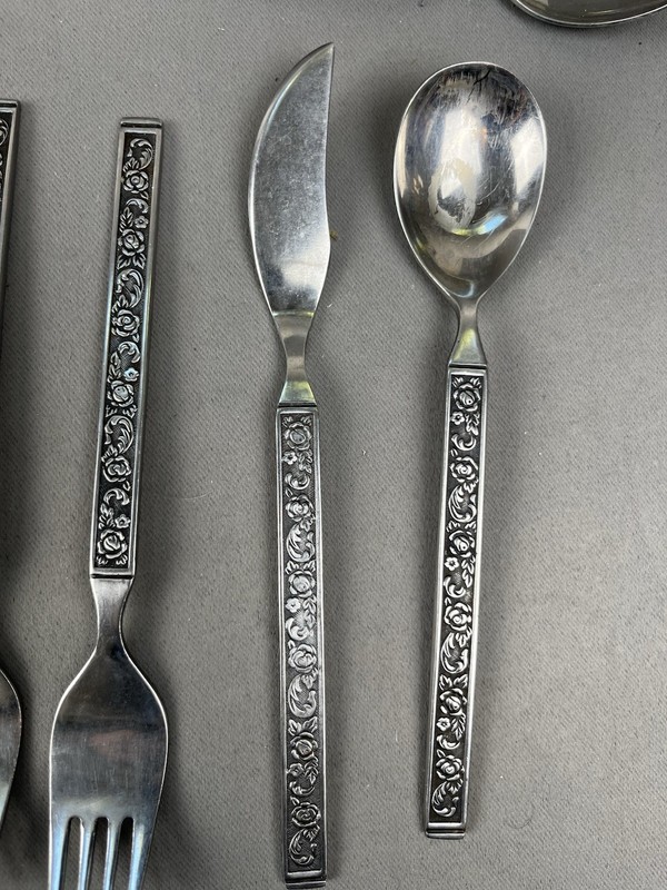 Vintage Interpur Stainless Flatware Rose Silver-tone Flatware 39 pc Japan gallery