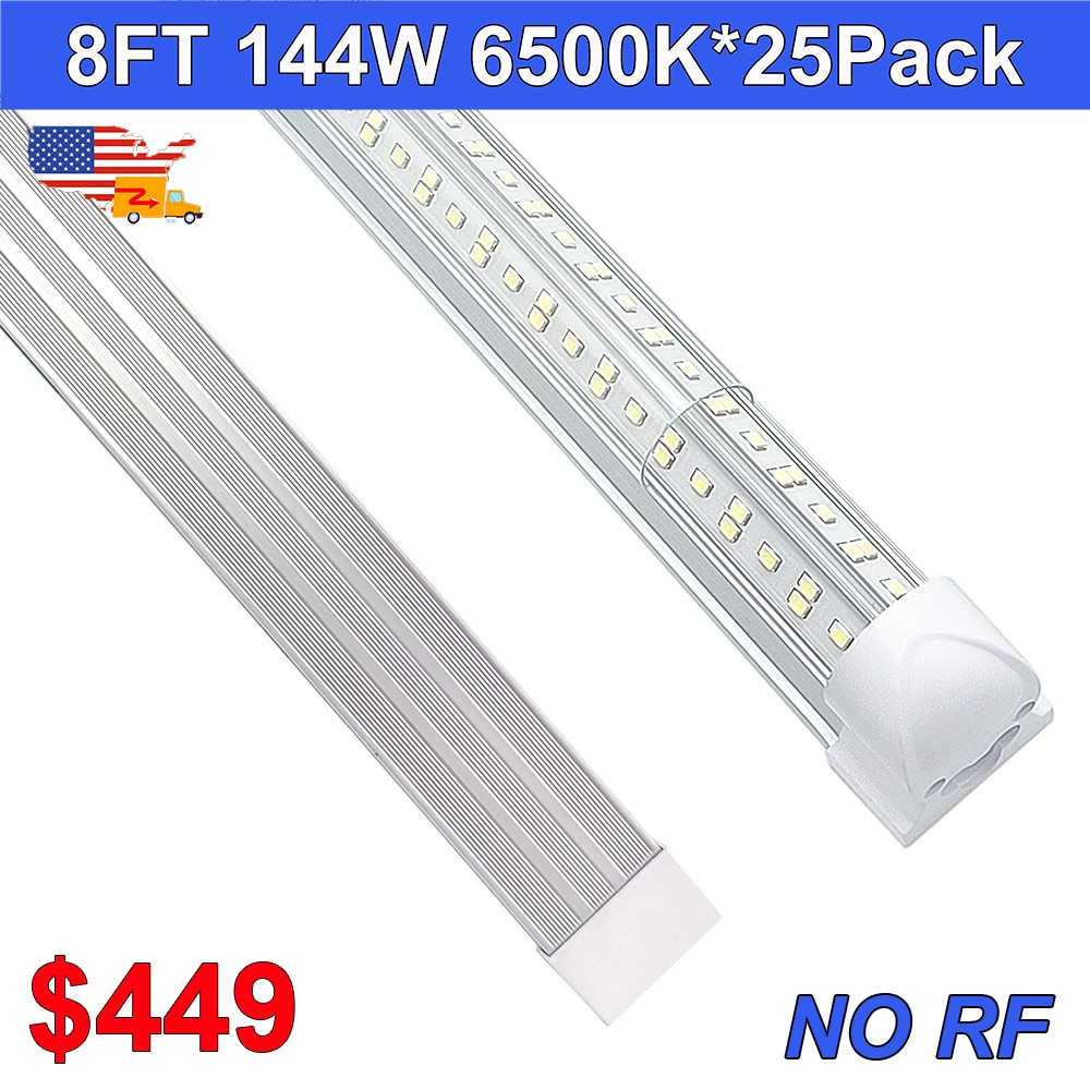 25PCS 8Ft Led Tube Light Bulbs 144 Watt 14400Lms 6500K Clear T8 Integrated Light gallery