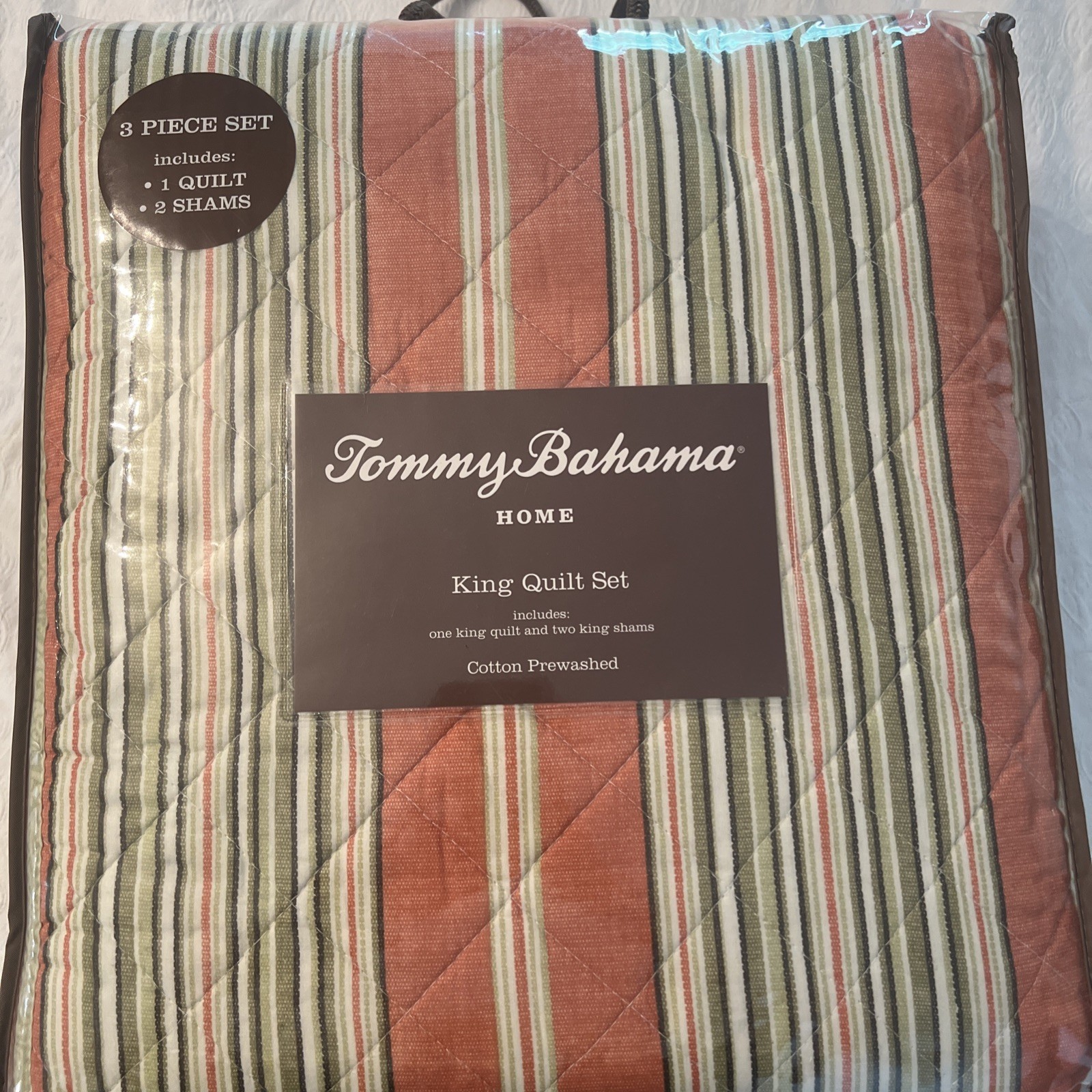 Tommy Bahama 3pc King Striped Texture Quilt Bedding Set! NEW gallery