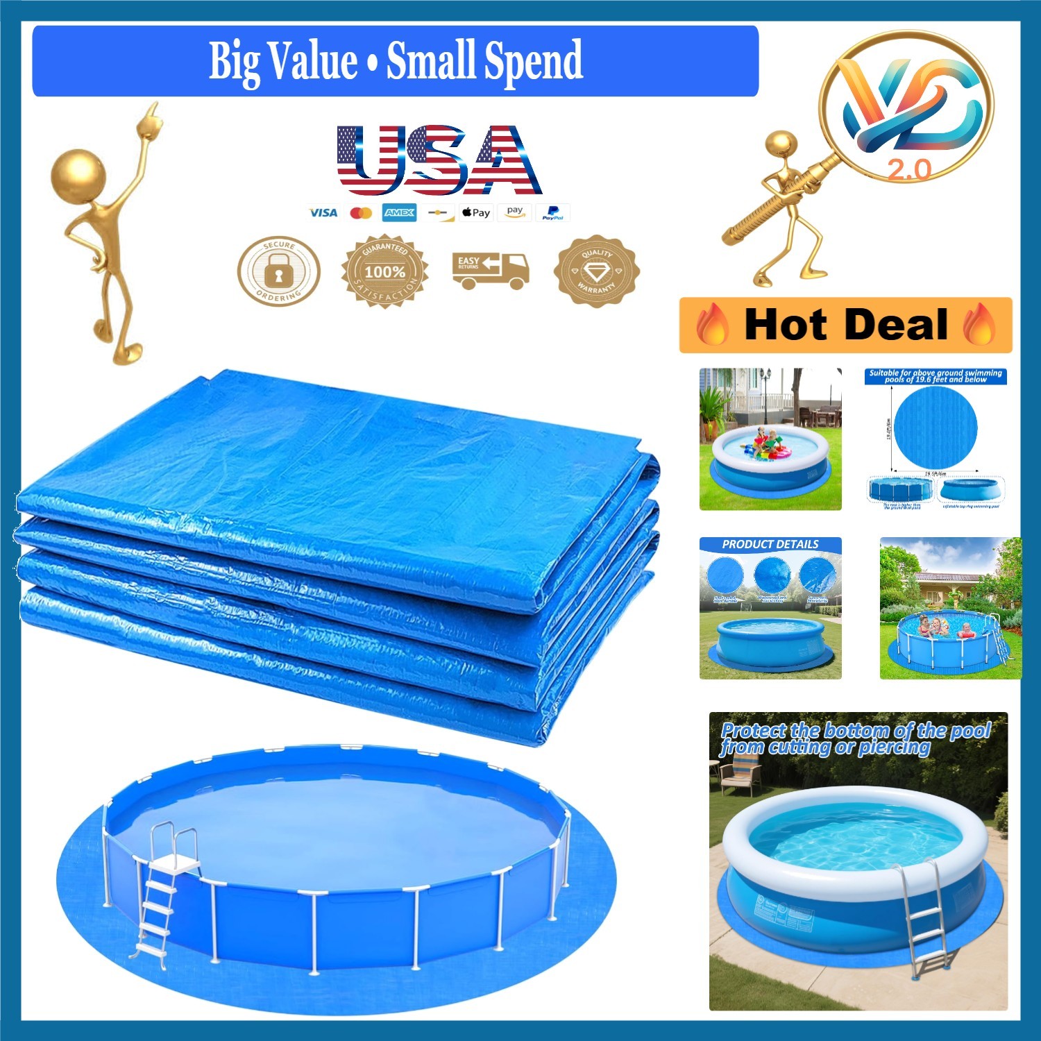 Heavy Duty 19.7Ft Round Pool Ground Cloth for Above Ground Pools Waterproof U... gallery