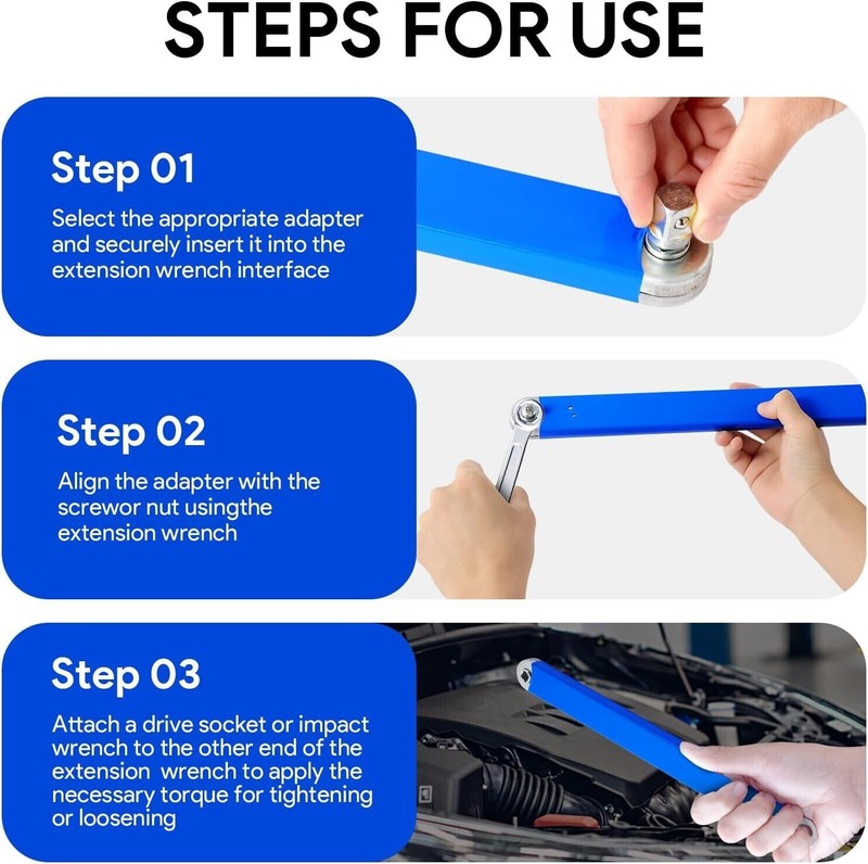 ✨Impact Ready Offset Extension Wrench 1/2" 1/4" 3/8" Tight Spaces Extension Tool gallery