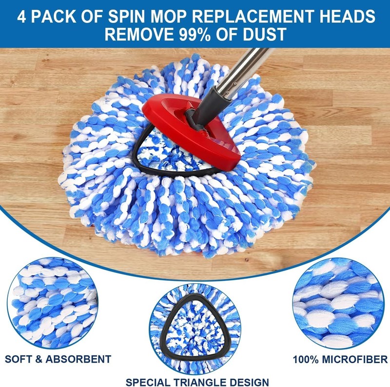4 Pack Mop Replace Heads for 2 Tank System, Spin Replacement Head, White gallery