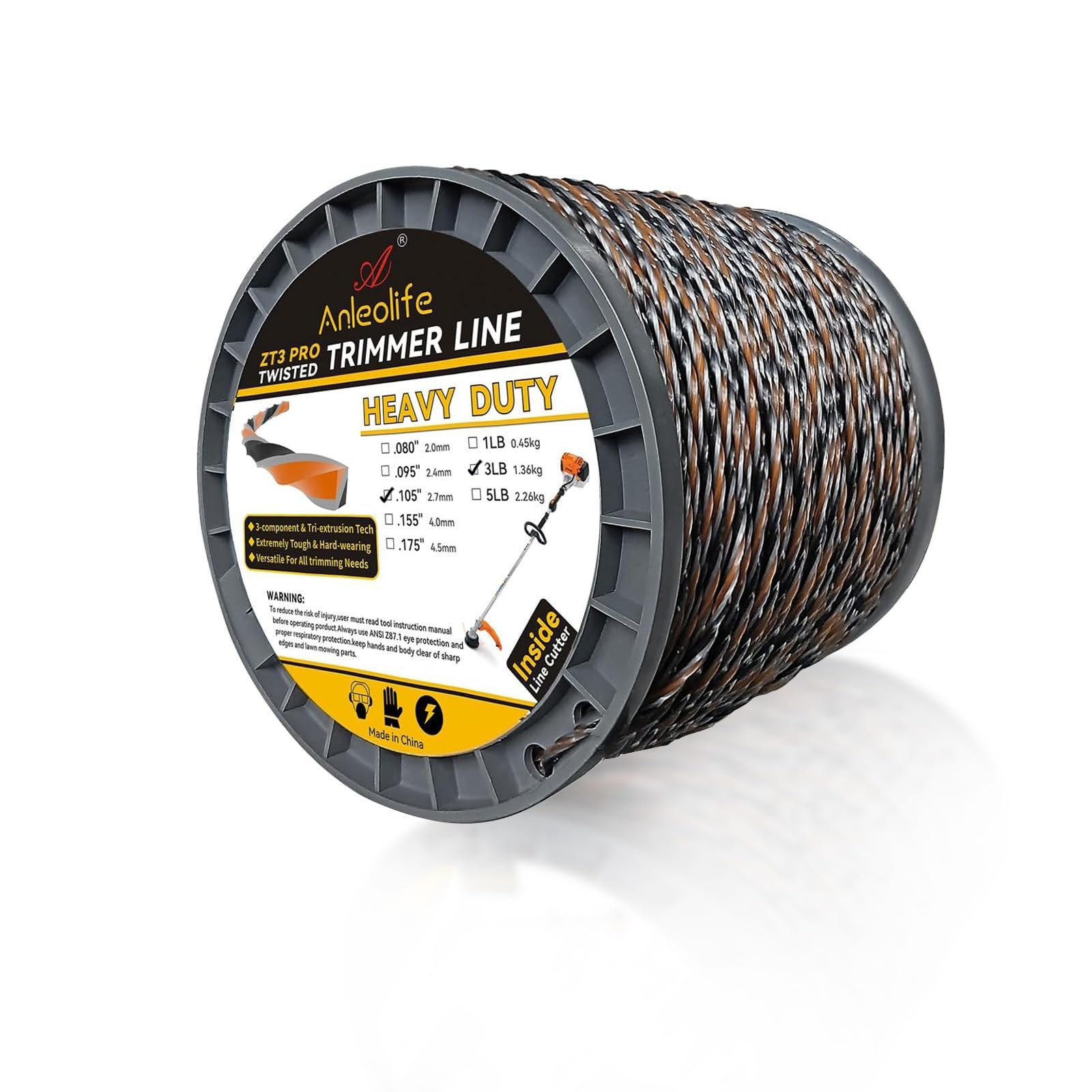 Trimmer Line 3lb .105 846ft Diamond Twisted ZT3 Pro Heavy Duty ANLEOLIFE 3-Pound gallery