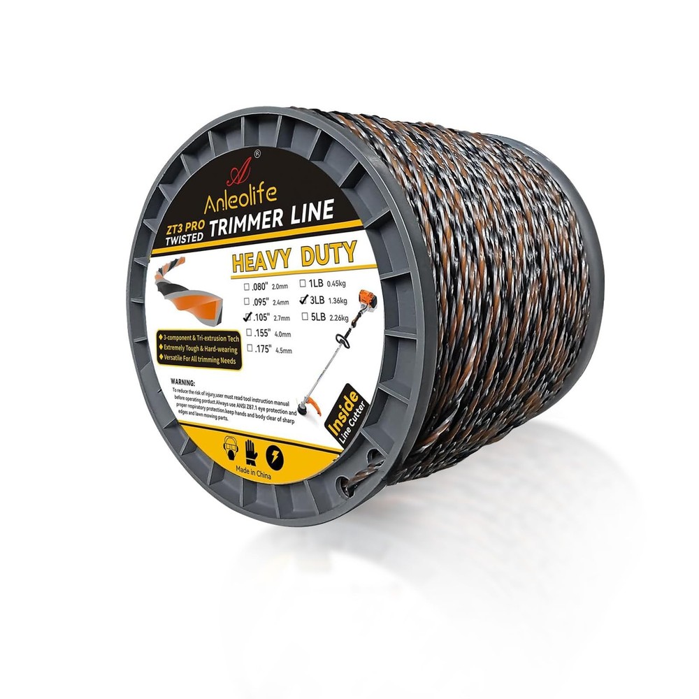 Trimmer Line 3lb .105 846ft Diamond Twisted ZT3 Pro Heavy Duty ANLEOLIFE 3-Pound