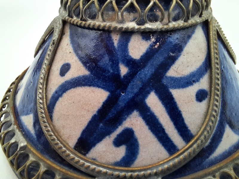 Moroccan Handmade Ceramic Tagine Pot Decorative Metal Blue Design 2-Piece 3.5" gallery