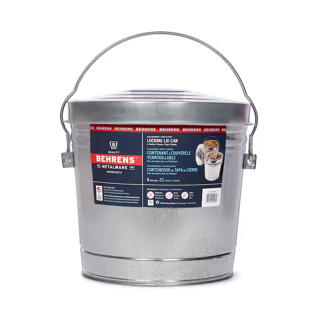 Behrens 6 Gallon Galvanized Steel Indoor/Outdoor Detached Lid Trash Can gallery