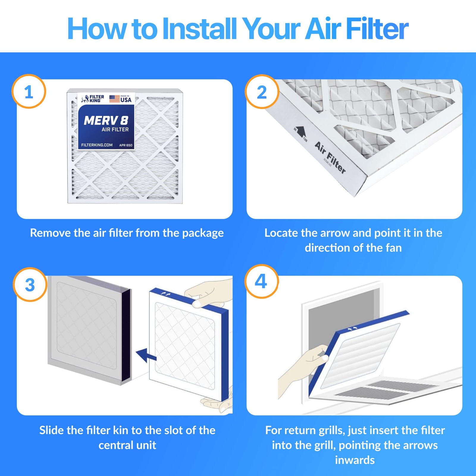Filter King 19x23x1 Air Filter 4-PACK MERV 8 Actual Size 19 x 23 x .75" gallery