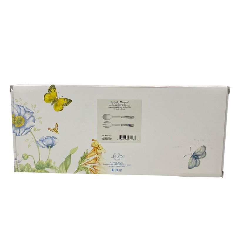 Lenox Butterfly Meadow Two Piece Serving Set Spoon Fork NEW 2pc. set gallery