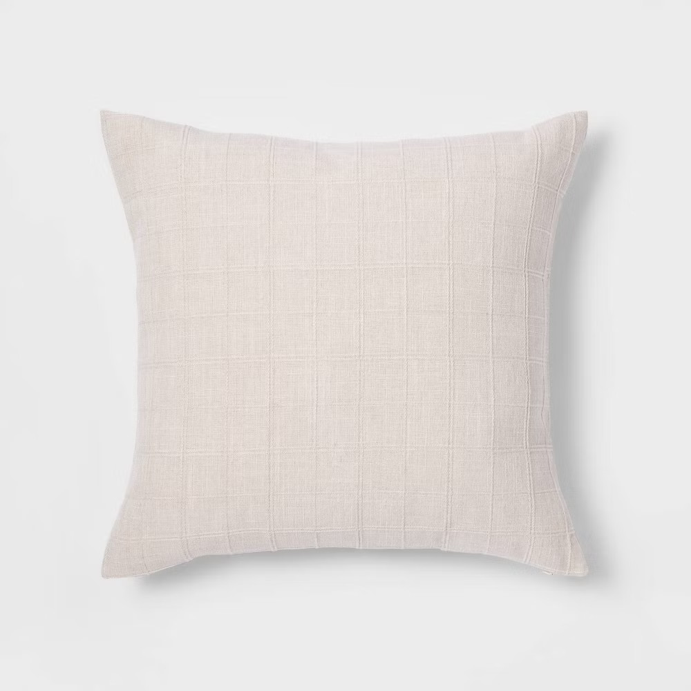 Oversized Woven Washed Windowpane Square Throw Pillow gallery