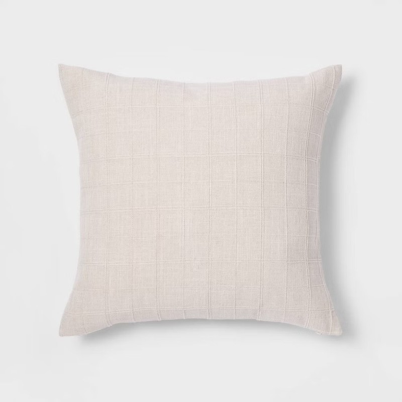 Oversized Woven Washed Windowpane Square Throw Pillow gallery