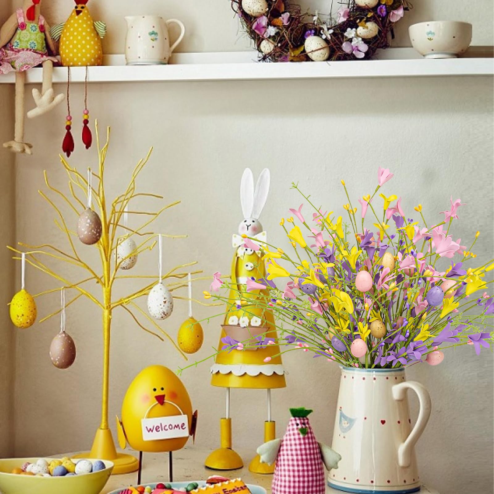 12 PCS Easter Egg Picks Artificial Forsythia Flowers Floral Table Decor gallery