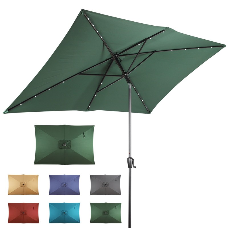 Sun-Ray Rectangle Umbrella 6.6 by 9.9 FT, Solar LED Lights, Tilt & Crank Lift gallery