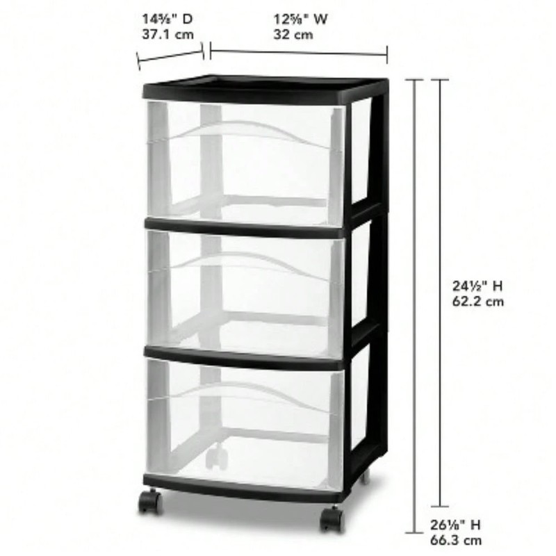 Medium 3 Drawer Rolling Cart Clear Plastic Storage Organizer Closet Office gallery