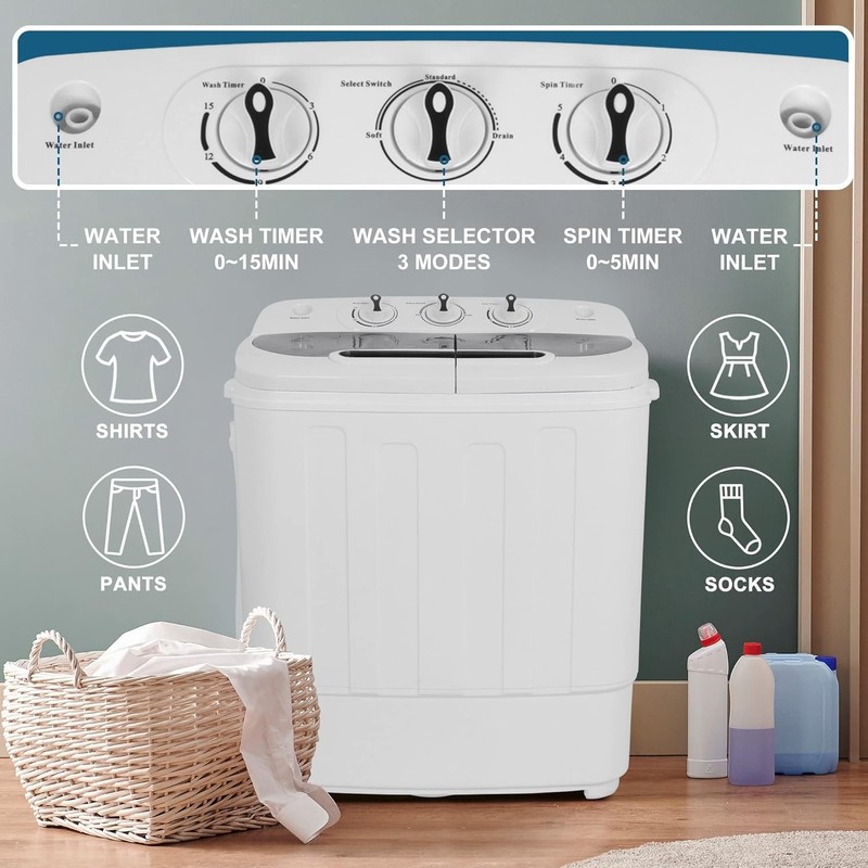 Portable Mini Washer & Spin Dryer Combo – White Compact Design gallery