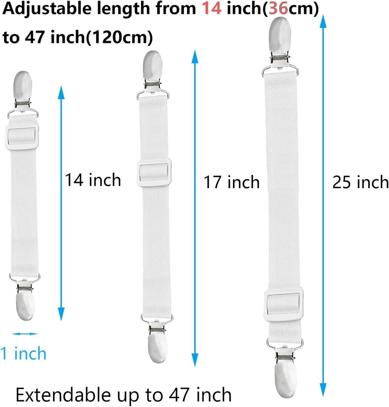 10 pcs Adjustable Bed Sheet Straps Clips Elastic Fitted Holder White 14-47 Inch gallery