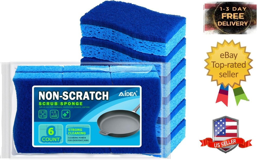Sponges Kitchen, Non Scratch Scrub Sponges, 6Count, Sponges for Non Stick Cookwa