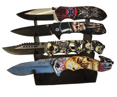 Pocket knife display stand. 4 row 3D printed pocket knife display stand gallery