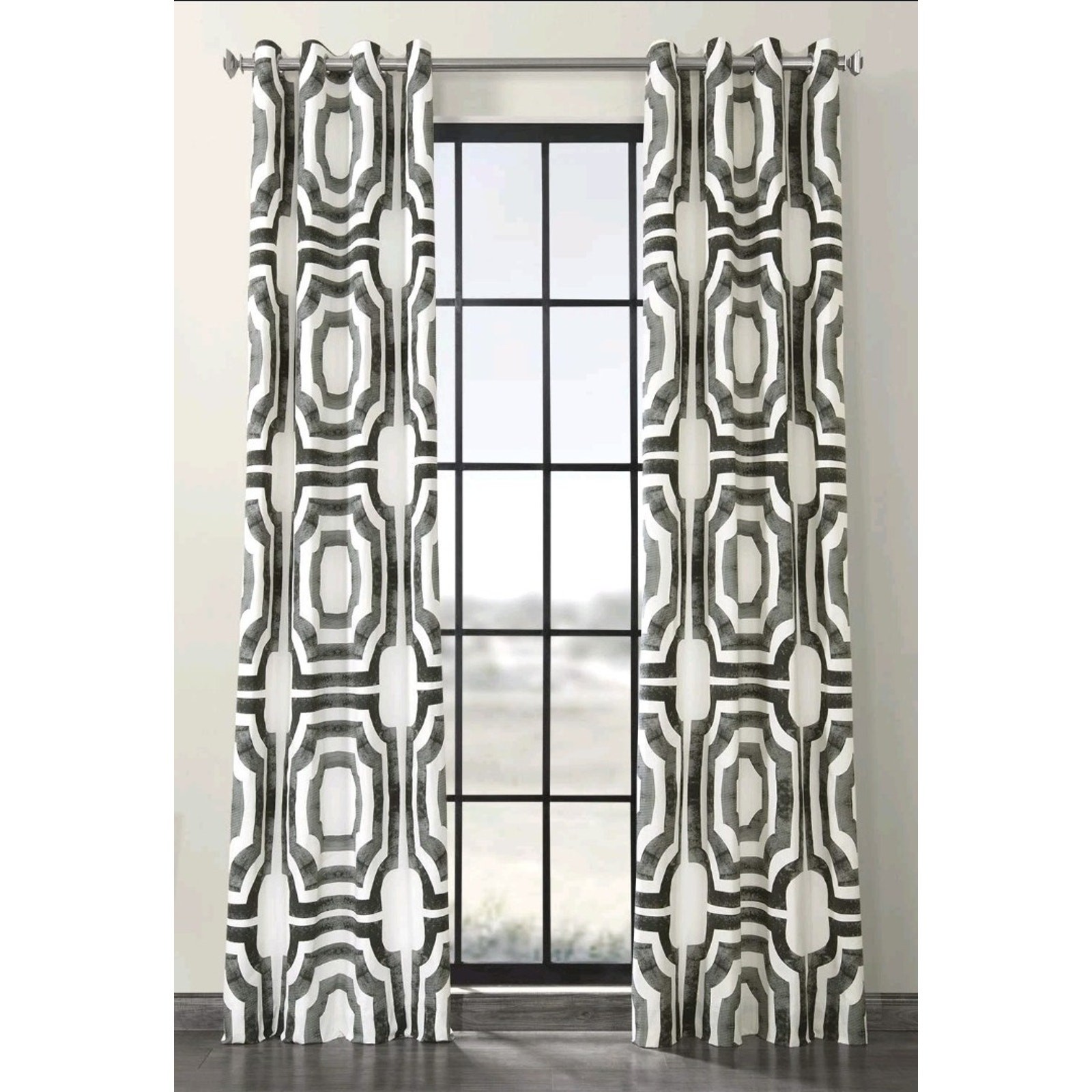 L & F Drapes Grommet Geometric Printed Curtains Luxury Cotton Curtains 50 X 108 gallery