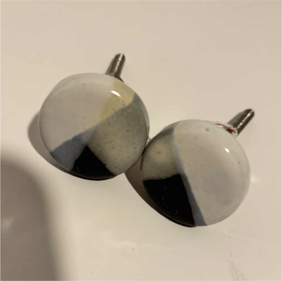 Geometric Round Ceramic Cabinet Knobs White Black Beige Set of 2